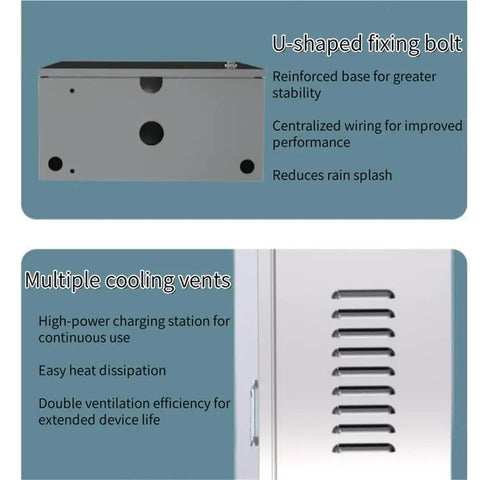 U-shaped fixing bolt detail on Rock Solid Steel EV Charger Pedestal Box With Keyed Lock And Weatherproof Lid For Outside Installations
