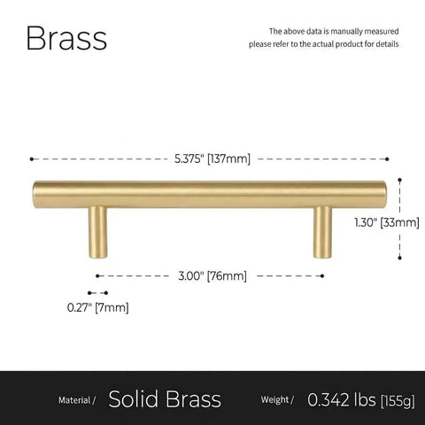 Heavy Hitter Solid Stainless Steel Bar Handles 25 Pack Euro Style Cabinet Pulls With Killer Brushed Satin Gold Brass Finish measuring 5.375 inches.