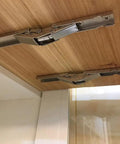 Heavy Duty Stainless Steel 90 Degree Folding Hinge Hidden Shelf Bracket Table Mount With No Sweat Setup For Cabinetry And Decor Built Tough Rust Resistant Hardware Kit 2 Piece Set mounted on wood surface.