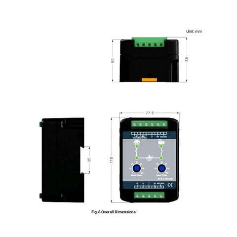 ATS Controller For Generator Set Control Panel Module 1 Piece Plug And Play Easy Install Durable Power Management Unit With Real Time Monitoring For Industrial Generators And Efficient Start Up, front view 77.5 mm