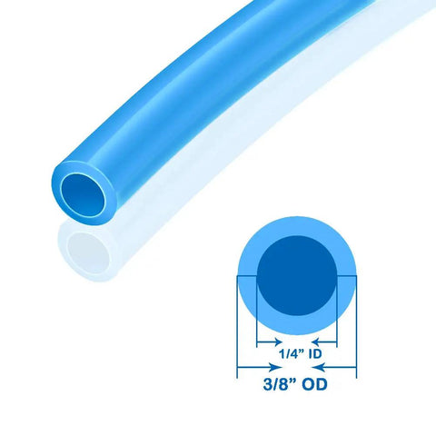 Close-up of a Blue Polyurethane Pneumatic Hose Thirty Two Point Eight Feet Ten Meter Length Three Eighths Inch Outer Diameter