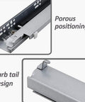 Close-up of durable Heavy Duty Soft Close Drawer Slides Full Extension Undermount Runners 250mm showcasing barb tail design.