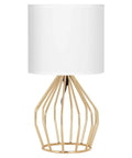 Gold Table Lamp For Desk And Nightstand Modern Style Desk Light With Hollow Base And Linen Fabric Shade