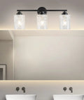 Go To Modern Matte Black Vanity Light Fixtures 24 Inch Three Light Hammered Glass Industrial Sconces above bathroom mirror