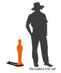Durable 28 Inch AR500 Auto Reset Popper Target for Pistol and Rifle Shooting, orange finish next to silhouette for scale.