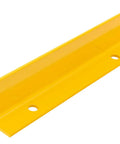 Heavy Duty Steel Pallet Rack End Protector Right Side Beamer Guard Absorbs Forklift Impacts Tough As Nails Warehouse Workhorse 42 Inch Long Bright Yellow Safety Barrier - close-up view