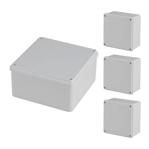 4 Pack PVC Junction Boxes 6 By 6 By 3 Inches IP65 Weatherproof Dustproof Outdoor Electrical Enclosures in white, side view