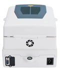 Top Shelf Halogen Moisture Analyzer For Food And Industrial Labs Featuring Snappy 110 Gram Capacity No Sweat 0.01 Percent Accuracy Includes Durable Sample Trays And Easy RS232 Data Link back view with power and data ports.