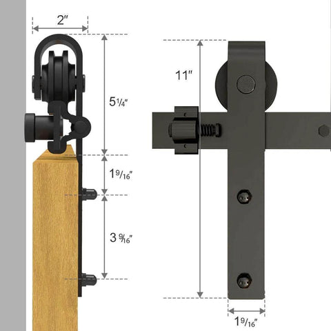 Two Pack Black Barn Door Roller Hangers No Track J Shape Ultra Quiet Nylon Wheel Heavy Duty 330 Lbs Per Door, rust proof finish