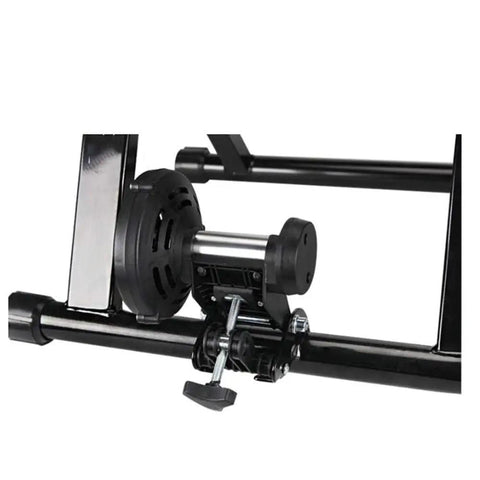 Close-up of adjustable magnetoresistive mechanism on Indoor Bike Trainer Stand For 20 To 22 Inch Wheel Size Mountain And Road Bikes.