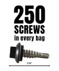 Black Finish Lap Stitch Roofing Screws No 14 By Seven Eighths Inch Self-Tapping Fasteners With EPDM Washer, 250 per bag