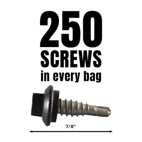 Black Finish Lap Stitch Roofing Screws No 14 By Seven Eighths Inch Self-Tapping Fasteners With EPDM Washer, 250 per bag