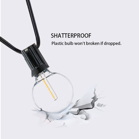 Close-up of a shatterproof bulb from the Outdoor String Lights 300Ft Led Waterproof Connectable G40 Globe Patio Lights.