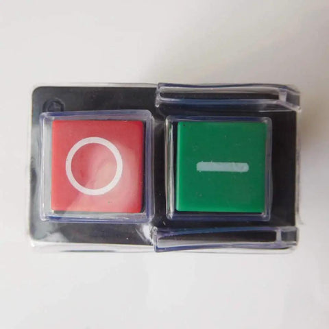Heavy Duty 4 Pin Industrial Push Button Switch 125V 10 Amp Waterproof On Off Control For Bench Drills Grinders And Power Tools IP54 Rated Built Like A Tank Two Pack with red and green buttons.