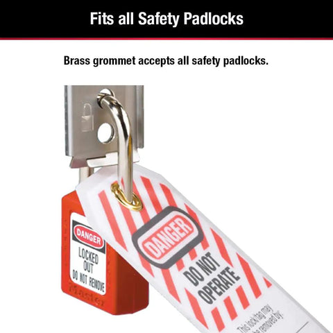 Lockout Tagout Tags Laminated Do Not Operate OSHA Compliant 12 Pack Water Resistant And Pro Grade Durable Customizable With Name Department And Due Date Clear Safety Warning Labels For Industrial Lockout Programs with padlock and brass grommet