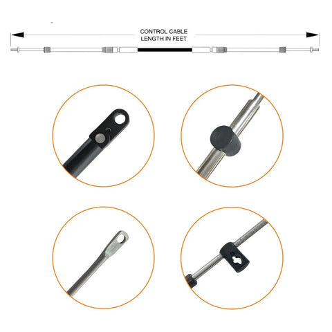 Diagram showing GEN II 14Ft Control Cable 2 Pack Replaces CC18914 For Mercury Mariner Outboard Engines And MerCruiser 4000 Series