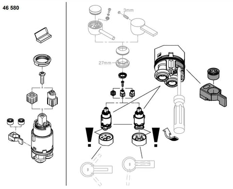 Exploded view of Allure Brilliant Cartridge Center Set with SilkMove Ceramic Valve and Temperature Limiter parts diagram
