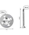 Six Hundred Pieces Foam Board Fasteners With One And One Eighth Inch Galvanized Metal Washers For Easy Foam Board Fixing And DIY Installation No Fuss For Home Improvement Projects And Craft Displays; close-up view of galvanized washer and screw dimensions