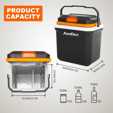 Keep Those Cold Ones Frosty Or Toasty On The Highway In This 26 Quart Electric Car Cooler And Warmer with product capacity details.