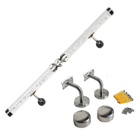 Crystal Clear Acrylic Stair Handrail And Modern Indoor Hallway Railing With Real Sturdy Safety Grip Built Tough For Quick Setup Perfect For Lofts And Narrow Spaces Giving Your Home A Clean Look That Naturally Flows Together, showing fixtures and installation hardware.