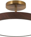 Japanese Style Led Close To Ceiling Light Fixture With Imitation Wood Grain Texture And Sleek Metal Ring for warm hallway lighting.