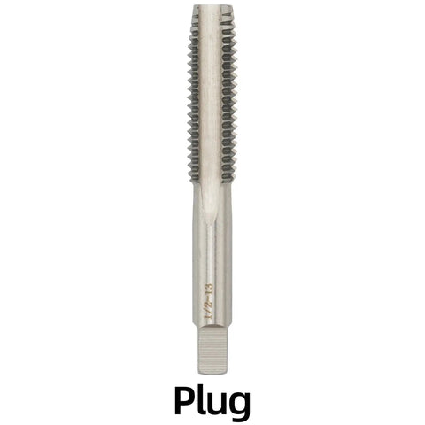 Plug tap from Half Inch 1/2-13 UNC Hand Tap Set Right Hand 3 Piece Threading Tap Kit for metalworking.