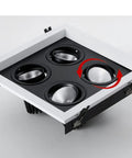 Six Pack Adjustable Four Head Gimbal Downlight Canless Recessed LED Wafer Spotlight Retrofit Ceiling Wall Fixture, black and white finish