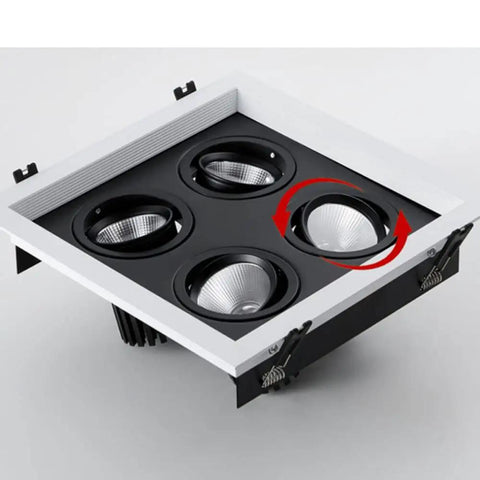 Six Pack Adjustable Four Head Gimbal Downlight Canless Recessed LED Wafer Spotlight Retrofit Ceiling Wall Fixture, black and white finish
