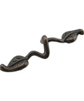 Bronze leaf shape drawer pull handle, 3-inch hole to hole, twig branch design in zinc alloy, part of set for cabinets and dressers.