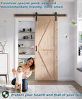 Rock Solid Double Barn Door System With Full Hardware Kit Hella Smooth Gliding Spruce Wood Room Divider For Bedroom Closet Easy Diy Setup Top Shelf Quality And Natural Fragrance in a bright living space with a mother and child.