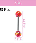 Dope Mixed Color 14G Stainless Steel Straight Barbell Tongue Ring Set Five Eighth Inch Length 23 Piece Acrylic Flexible Retainer Jewelry For Women And Men Hypoallergenic Safe All Day Comfort, 23 pcs 1.1 inch