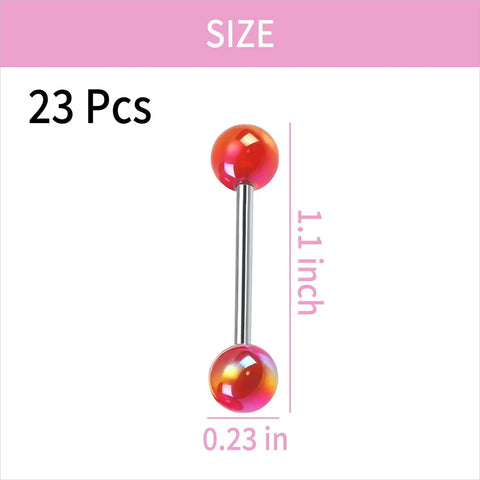 Dope Mixed Color 14G Stainless Steel Straight Barbell Tongue Ring Set Five Eighth Inch Length 23 Piece Acrylic Flexible Retainer Jewelry For Women And Men Hypoallergenic Safe All Day Comfort, 23 pcs 1.1 inch