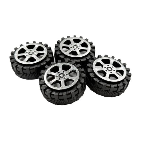 Close-up of 40 Piece RC Wheel Kit With 2mm Shaft Holes Plastic Car Wheels And Metal Axles For RC Cars Trucks Robots Helicopters