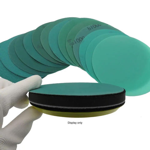 Top Tier 5 Inch Sanding Discs With Grits From 60 To 2000, Hook And Loop Design, showcasing multiple discs in varying grit levels for polishing.