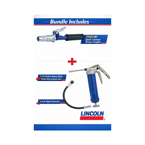 Lincoln 1134 Pistol Grip Grease Gun Kit With 18 Inch Hose And 6 Inch Rigid Extension 5900 PowerLock Lever Action Coupler High Pressure 7500 PSI