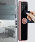 Smart Electronic Fingerprint Door Lock Sporting A Heavy Duty Stainless Steel Latch And App Driven Keyless Entry For Wooden Gates with keypad and access card.