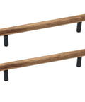 Walnut Solid Wood Pull Handles With Black Aluminum Base For Cabinets And Drawers, Round Black Base, 160mm Hole Center, 2 Pack
