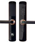 Top Shelf Fingerprint Smart Lock With Snappy Setup For Home And Office Doors Featuring Slick Touch Entry Password Mobile App Card Backup Heavy Duty Anti Theft Door Security showing front and side views with touchscreen and lever.