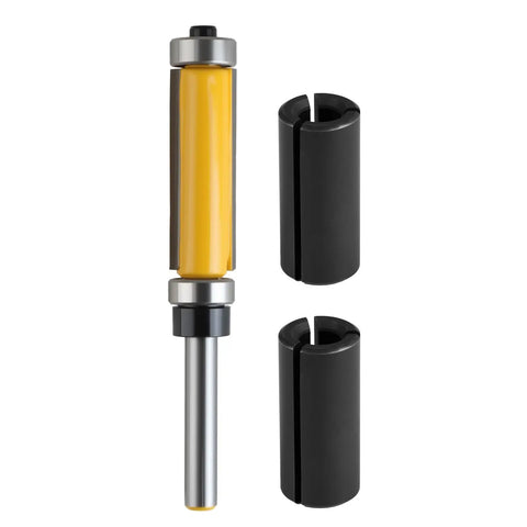 Double Bearing Flush Trim Router Bit Set With One Quarter Inch Shank Carbide Top And Bottom Bearings For Pattern Replication And Flush Veneer Trimming