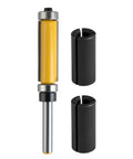 Double Bearing Flush Trim Router Bit Set With One Quarter Inch Shank Carbide Top And Bottom Bearings with two black adapters