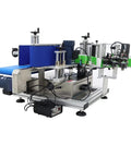 No Sweat High Speed Automatic Round Bottle Labeling Machine Desktop Conveyor Label Applicator For Glass And Plastic Bottles side view showing components.