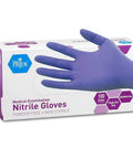 Box and hand wearing Powder-Free Nitrile Exam Gloves Small Pack Of 100 Textured Fingertips For Top Grips And Sensitivity Latex-Free Durable And Puncture-Resistant Medical Gloves That Stay Comfortable All Day
