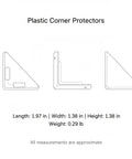Diagram of Heavy Duty Black PP Corner Protectors For Shipping And Handling with measurements and three angle views.