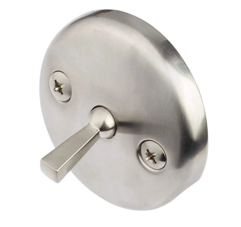 Slick Brushed Nickel Trip Lever Tub Drain Trim Kit Set with overflow face plate and lever for easy DIY install.