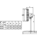 Measurement diagram of Heavy Duty Industrial Floor Fan With Oscillating Head And Three Speed Settings, 650mm blade size.