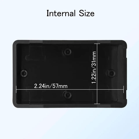 Inside view of Built Tough Abs Plastic Project Box 8 Piece Set showing dimensions 2.24in x 1.22in for DIY electronics.