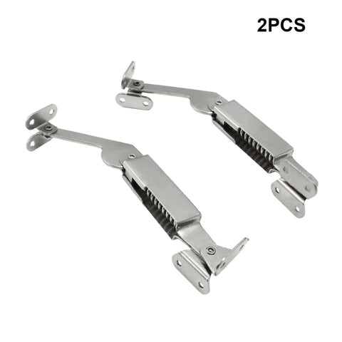 Two Pack Heavy Duty Spring Lid Support Hinges For Left And Right Doors, Nickel Plated Iron Rust Resistant Lid Stay For Wooden Boxes Cabinets And Cupboards, Holds 10 To 14 Pounds