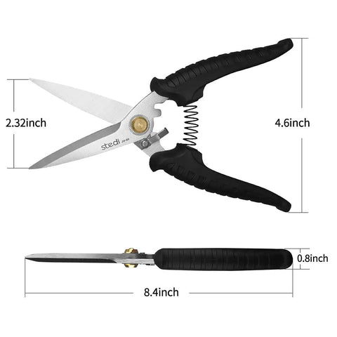 Multipurpose Heavy Duty Scissors With Extended Ultra Sharp Blades And Finely Serrated Edges High Carbon Stainless Steel Shears, side view.