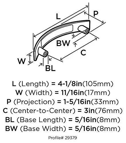 Dimensions diagram of Fresh Matte Black Cabinet Pull delivering a hella slick transitional look ideal for kitchen cabinets and drawers.