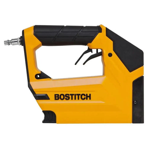 Top Shelf 6 Gallon Electric Air Compressor With Oil Free Pancake Tank And 150 Psi Pressure combined with BOSTITCH finish nailer for renovations.